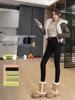 High Waist Black Velvet Elastic Slimming Cropped Pencil Pants - Plus Size, Autumn/Winter Edition