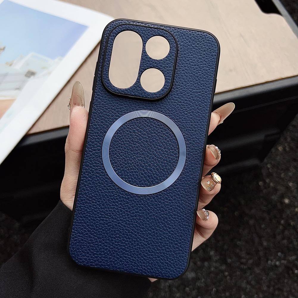 With Magsafe Magnetic Plain Leather Lychee Case For One Plus 15 13s 13T 13R 13 Ace 5 OnePlus Nord 5 4 CE 5 Camera protect Cover