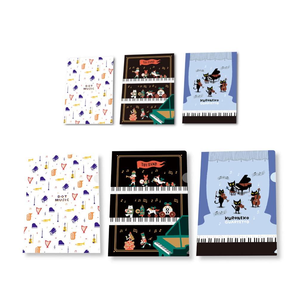 

Set of 6 A5 lined notebooks and A4 clear files (one each of four designs by Kuroneko Yoshizawa, Quartetto, DOT Music, and Toy Band)