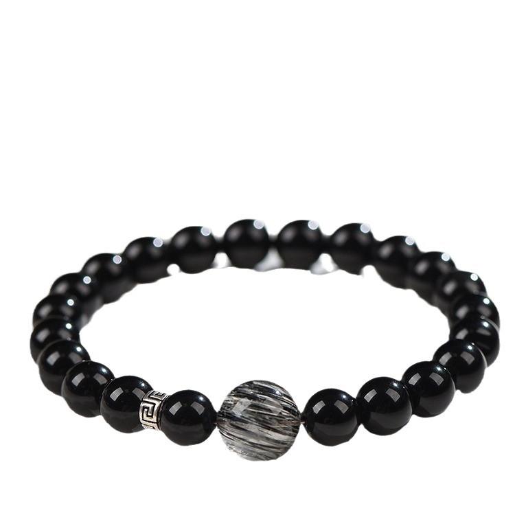 Natural Obsidian Bracelet for Men and Women, Black Hair Crystal, Black Warrior, Niche High-end Protection, Gift for Couples and Best Friends