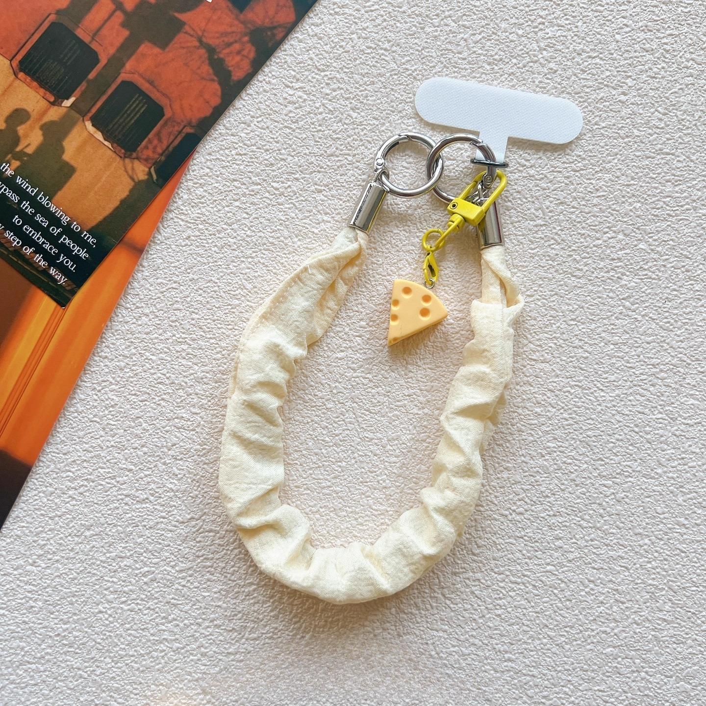 

Cute Cheese Charm Phone Lanyard - Short Ruffled Wrist Strap with Clip, Fits Phones/Cameras/Keys, Adorable Short String