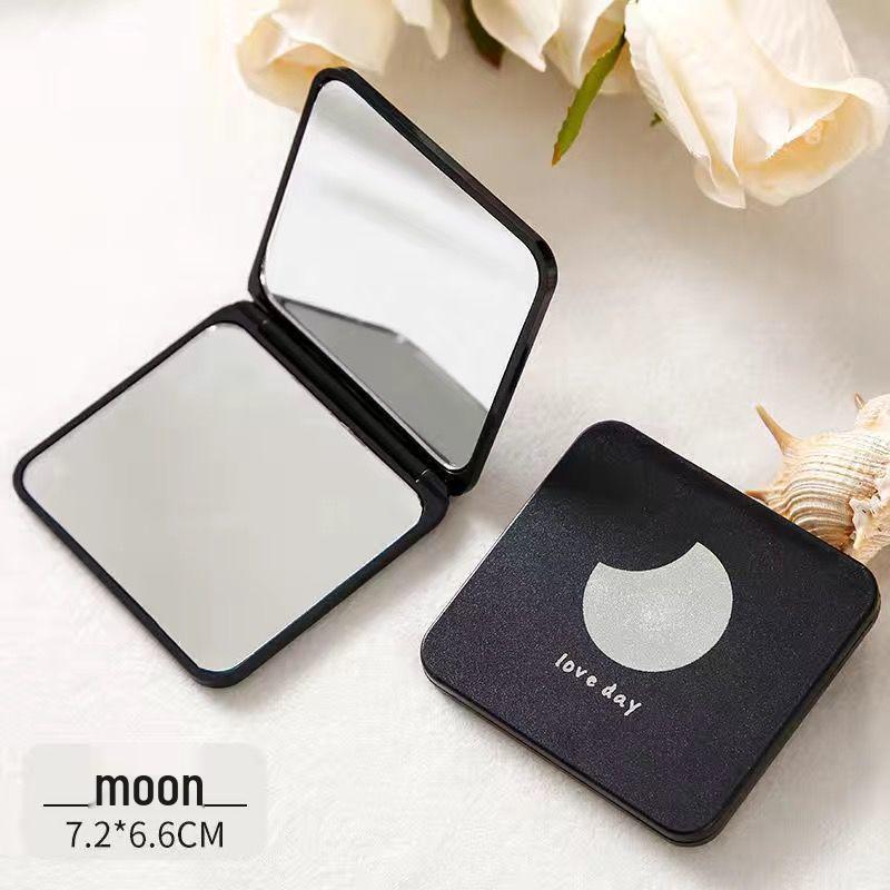 Desktop Foldable Makeup Mirror for Student Dormitory with Portable Comb Black