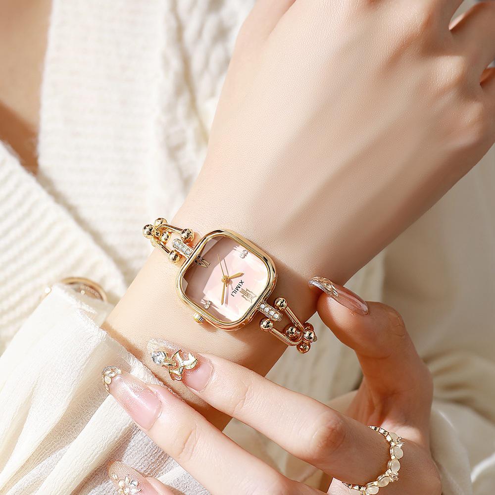 Women s Light Luxury Square Quartz Bracelet Wristwatch