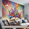 Vibrant Magical Music Backdrop Open Book Violin Sax Rainbow Studio Background