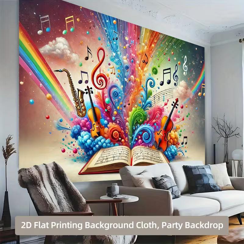 Vibrant Magical Music Backdrop Open Book Violin Sax Rainbow Studio Background
