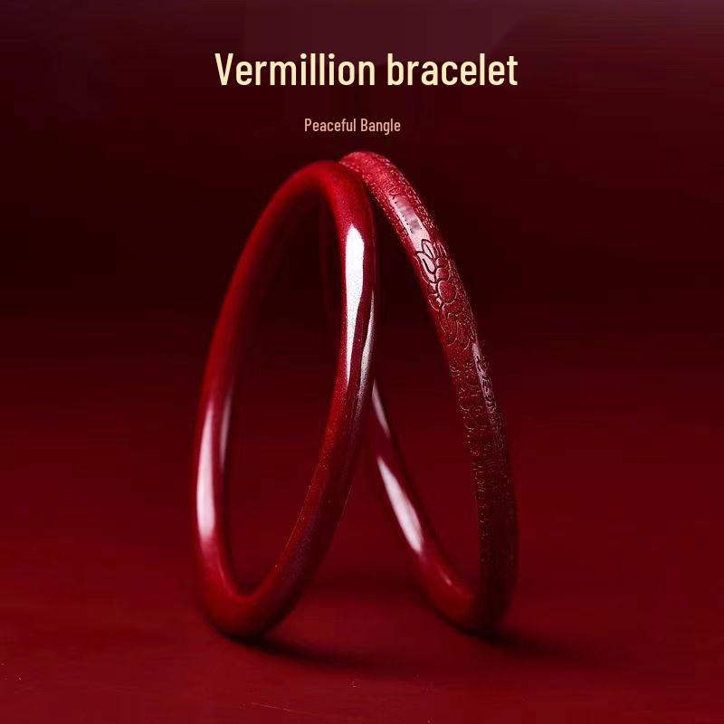 Natural Cinnabar Bangle: Purple Gold Sand Heart Sutra Design for Women