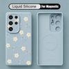 White Flowers Print Case For Samsung Galaxy S26 S25 Ultra S24 Plus S23 S22 Ultra Magnetic For Magsafe Liquid Silicone Cover