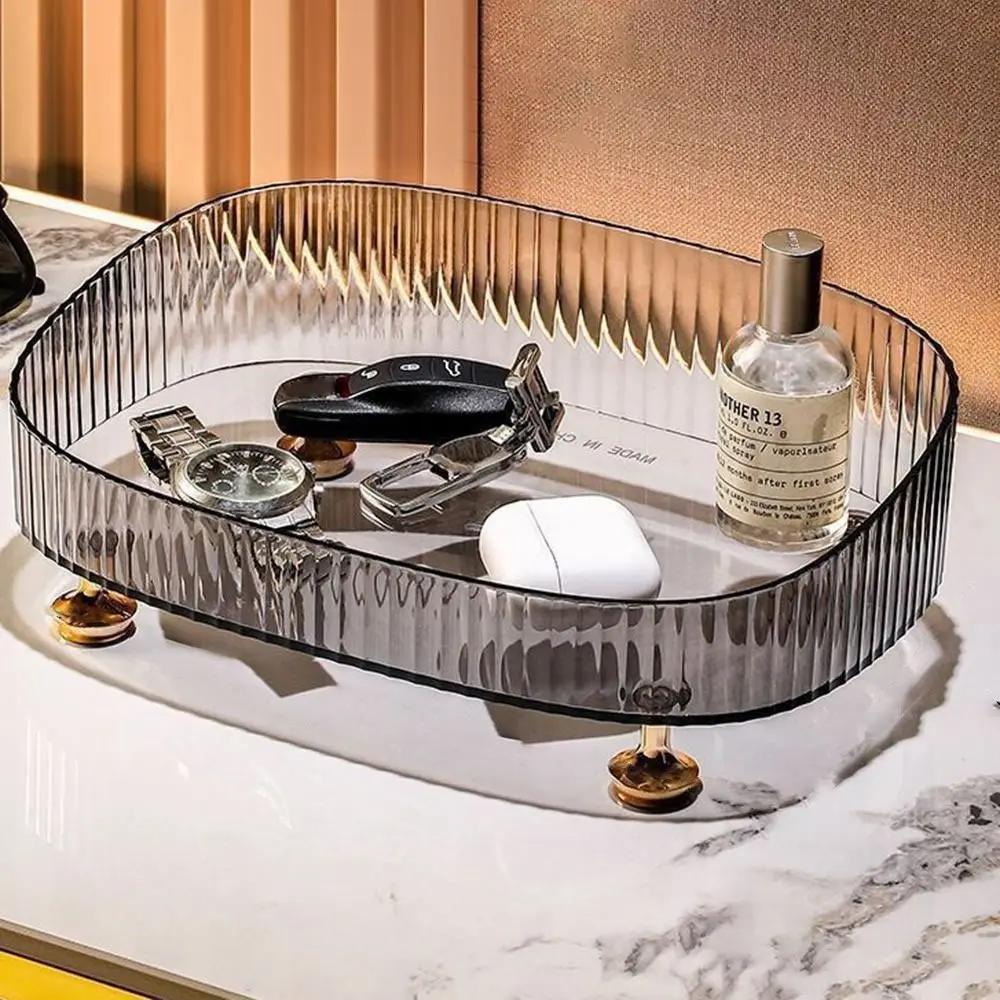 

Large Capacity makeup perfume organizer transparent anti-slip countertop organizer with gold stand cosmetics desktop storage box серый