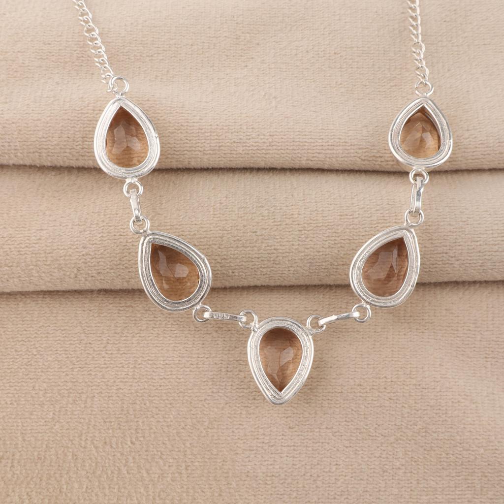 Peach Tourmaline Gemstone 925 Sterling Silver Homemade Women Necklace For Anniversary RN-1-15