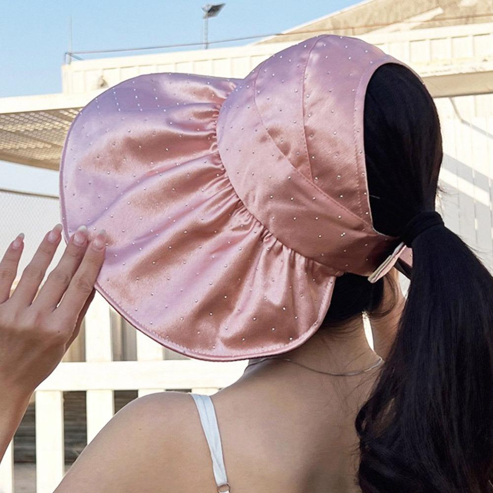 Foldable Women Bucket Hat Wide Brim Sunshade Hat Fashion Beach Cap Summer Outdoor розовый