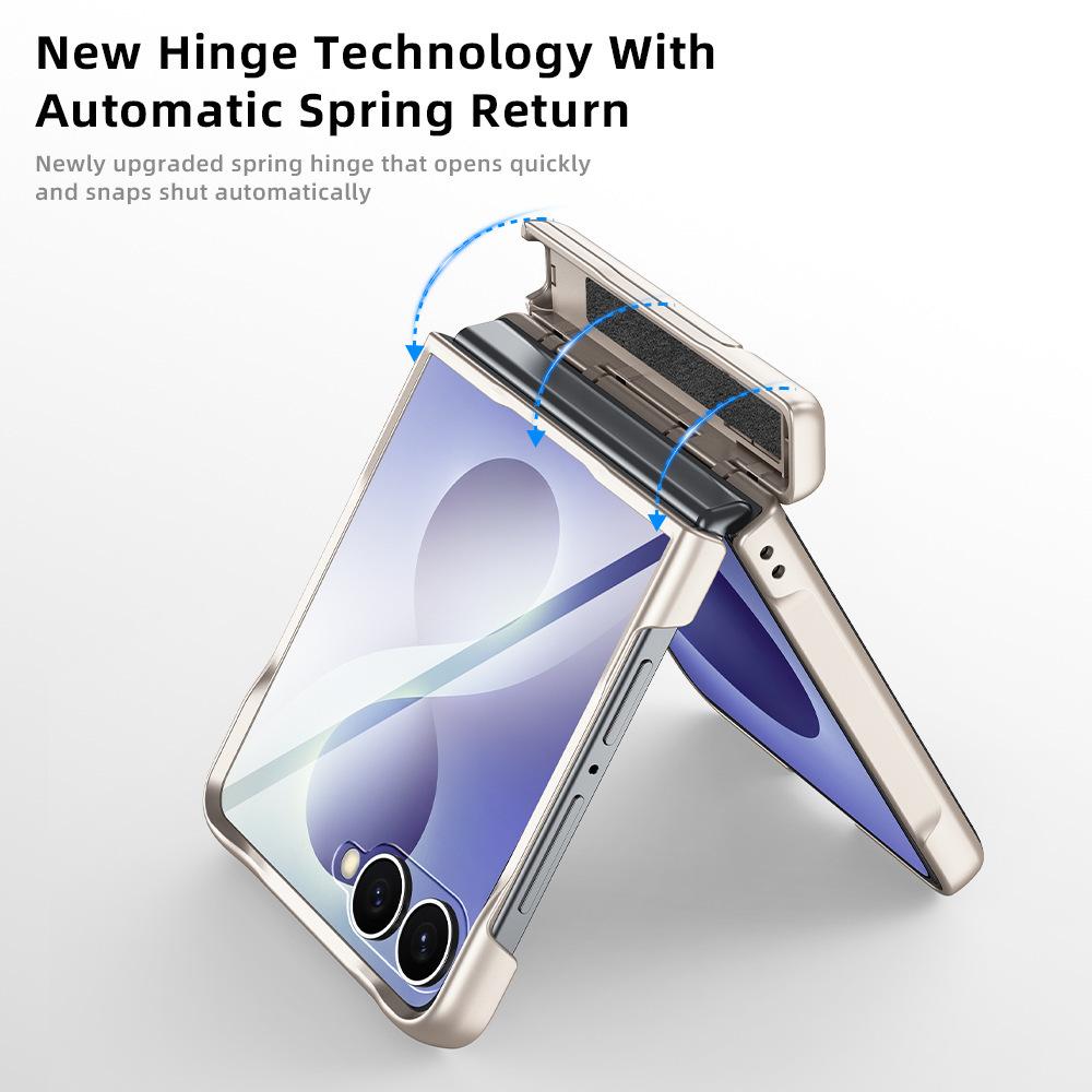 Applicable to Samsung ZFlip8 mobile phone case, central axis bracket zflip7 all-inclusive case film integrated electroplating plain leather case