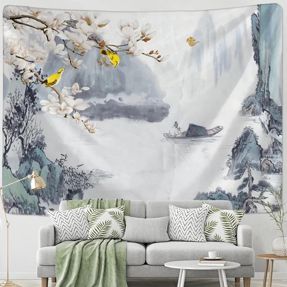 Chinese Style Ink Painting Wall Decoration Tapestry Home Living Room Tapestry