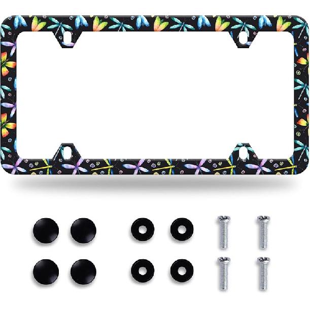 Moon License Plate Frame Starry Sky Moon Phases License Plate Stainless Steel Car Accessory Personalize Funny License Plate Holes Screws Decorative