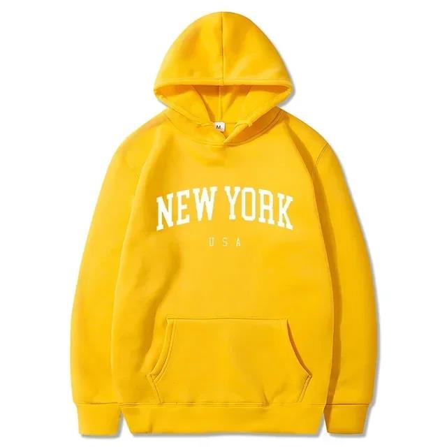 NEW YORK Letter U.S.A City Print Hoody Men Fashion Casual Long Sleeves Hooded Loose Oversize Pullover Hoodie Street Sweatshirt
