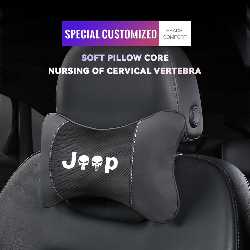 Car Seat Headrest Auto Logo Neck Pillow For Jeep Wrangler Rubicon Renegade Compass Grand Cherokee Patriot Liberty Gladiator JK