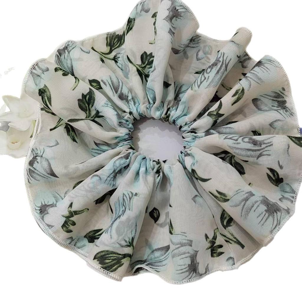 Elegant French Floral Extra-Large Hair Tie for Women - Summer Ponytail Accessory