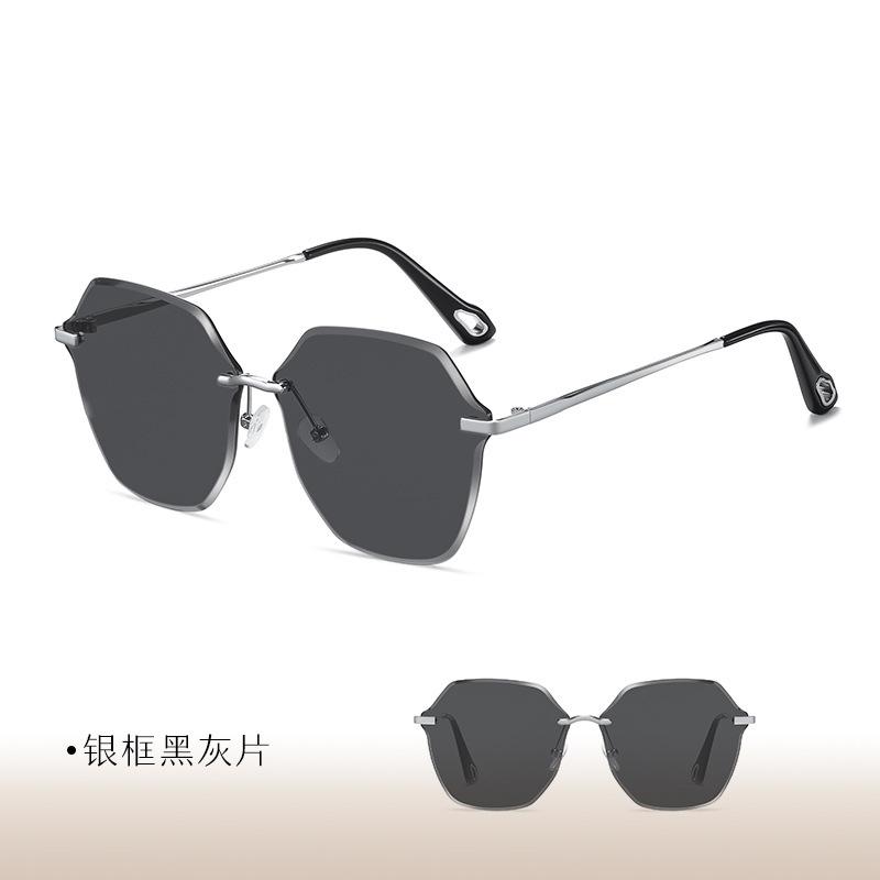 Grey Powder Makeup Temperament Women'S Sunglasses Versatile Anti-Ultraviolet Frameless Gradual Change Sunglasses Women