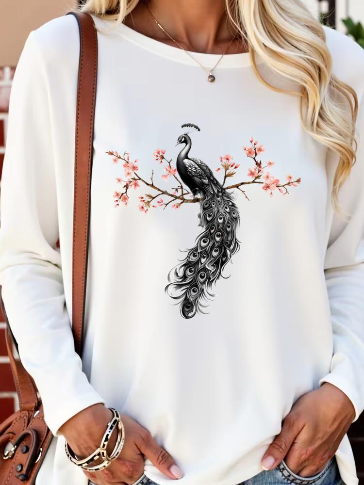 (Asian Size) sweet flower lovely Long Sleeve T Shirt Tee Lady Printed o-neck Women Female Clothing Casual Fashion Top Graphic T-shirts