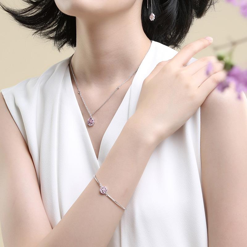 BELLA BOX Korean Version Temperament Heart Pink Four-leaf Clover Copper Silver Plated Bracelet Female Simple Personality Love Bracelet