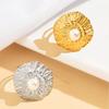 Personalized Stainless Steel Pearl Flower Ring - Elegant Retro Pleated Design, Adjustable Index Finger Fit