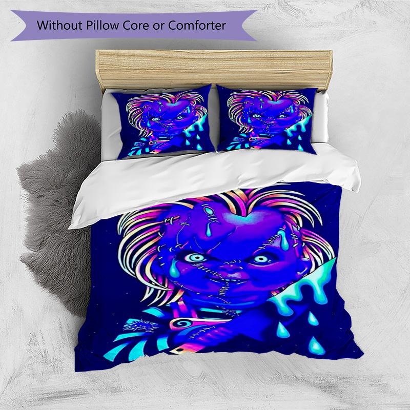3pcs Duvet Cover Set (1*Duvet Cover + 2*Pillowcase, Without Core), Bride of Chucky Print Bedding Set, Bedroom Decor, All‑Season, Birthday Gift