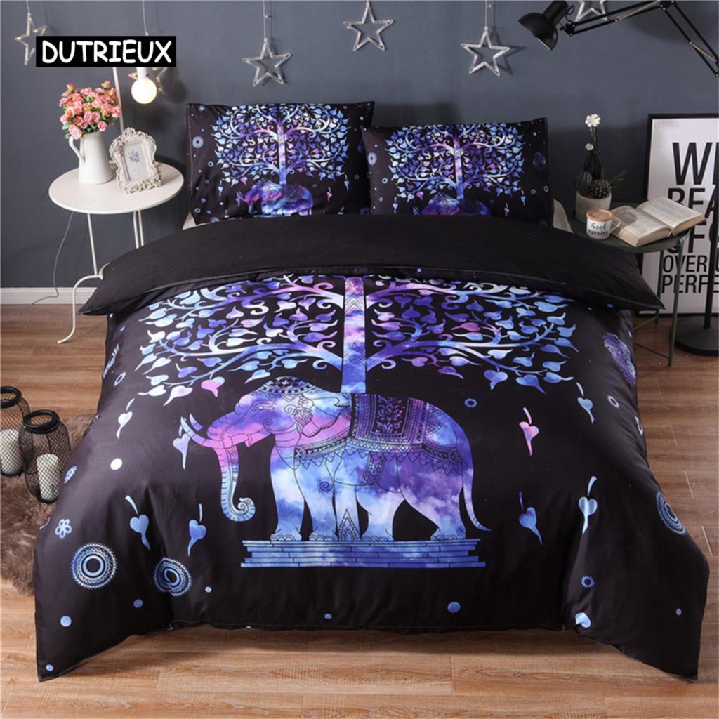Bohemian Elephant Bedding Set Microfiber Exotic Ethnic Style Wildlife Animals Duvet Cover for Bedroom Decoration Women Men Kids