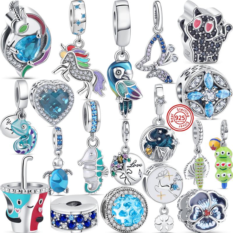 

Новый 925 Серебряный Единорог Попугай Осьминог Чашка Для Напитка Синий Муранское Стекло DIY Бусина Подходит Оригинальный Браслет Изящных Ювелирных Изделий