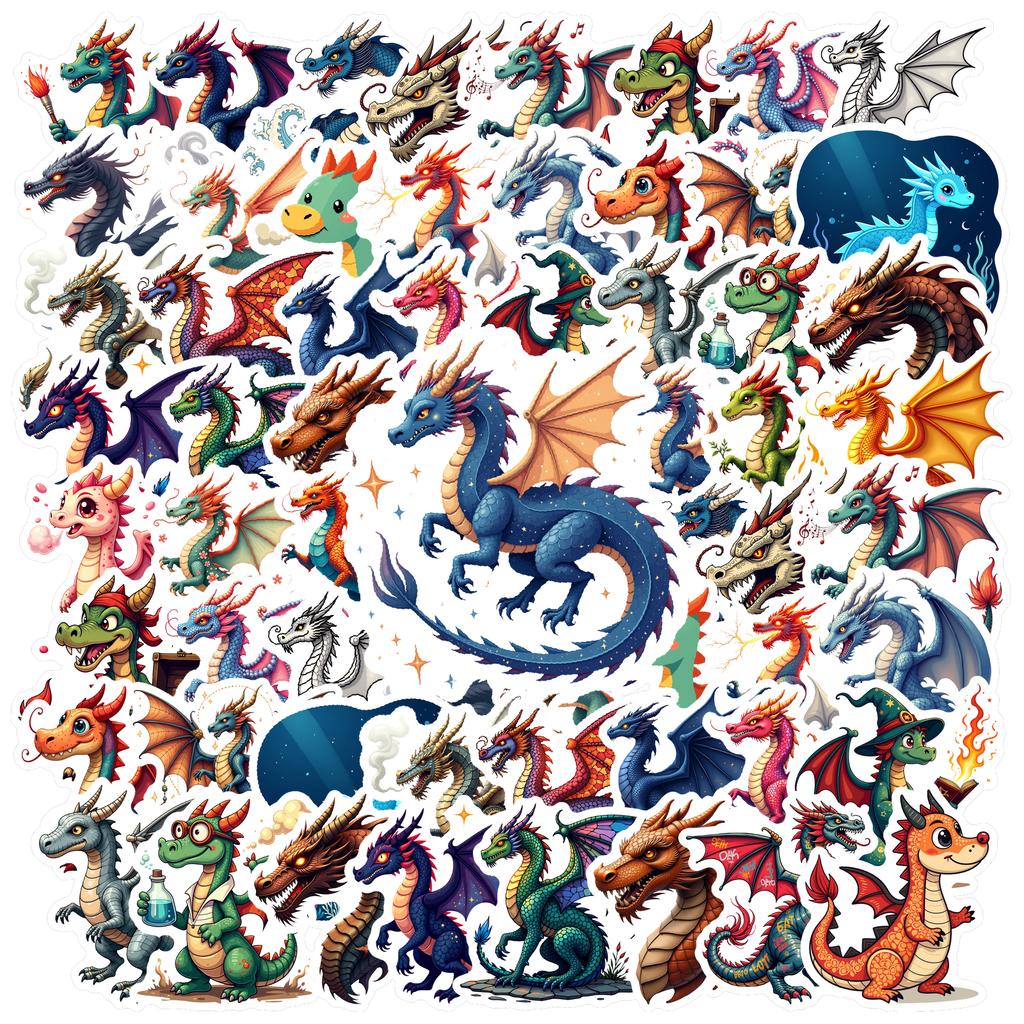 35pcs Fantasy Dragon Stickers Waterproof Graffiti Decals Stationery Reward Sticker Diy Water Bottle Laptop Phone Cases