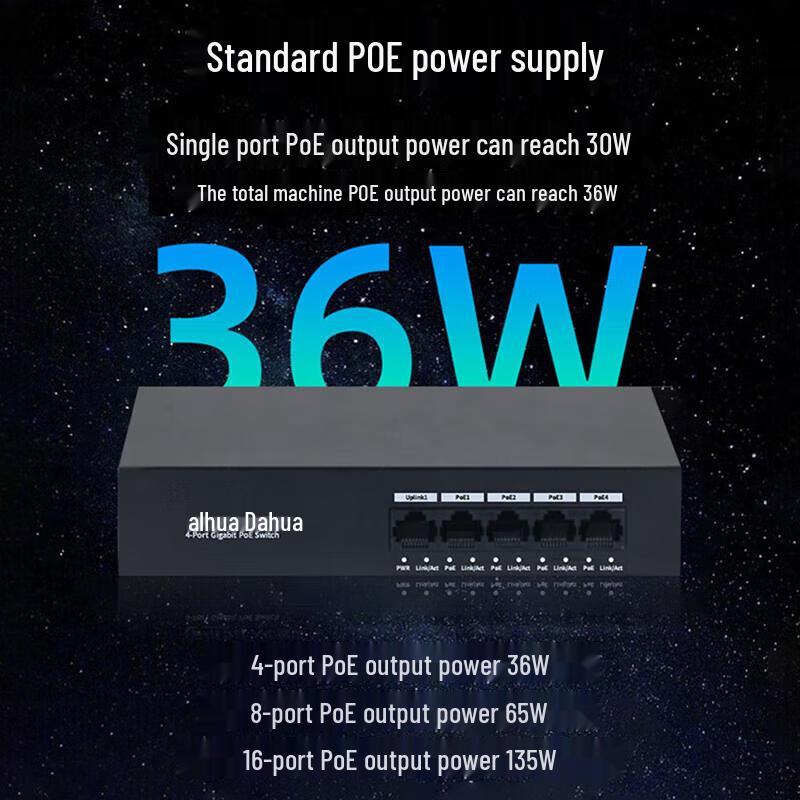 Dahua Full Gigabit 4-Port PoE Unmanaged Network Switch CN Plug (adapter Included)