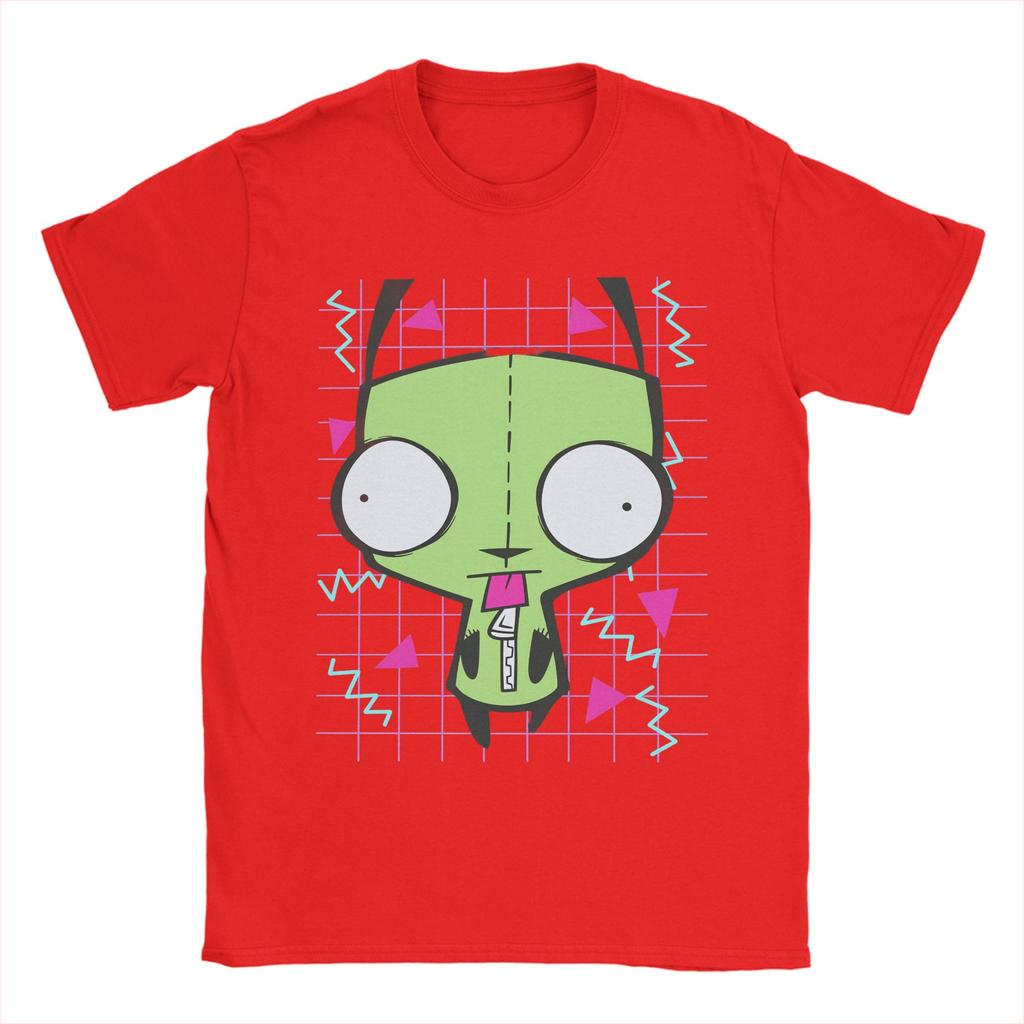 Herren Invader Zim T-Shirt Reine Baumwolle Kleidung Humorvolles Kurzarm Rundhals T-Shirt Bedruckte T-Shirts