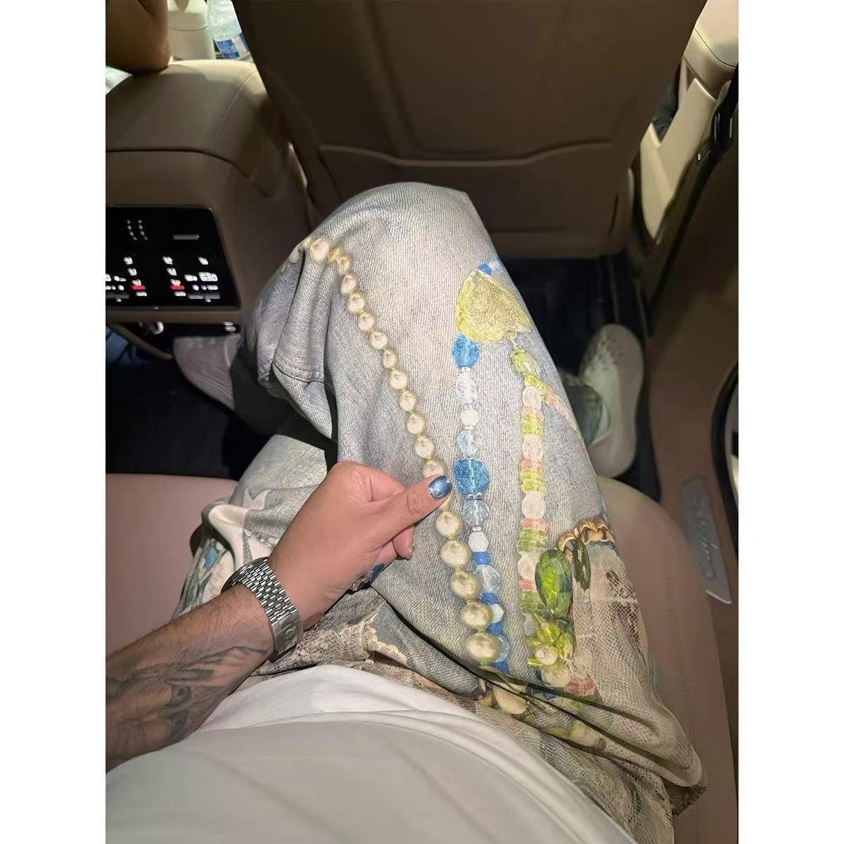 Джинсы JYL Мужские Плиссированные High-Street Винтажные Стиранные Свободные Широкие Карго Деним S бездна