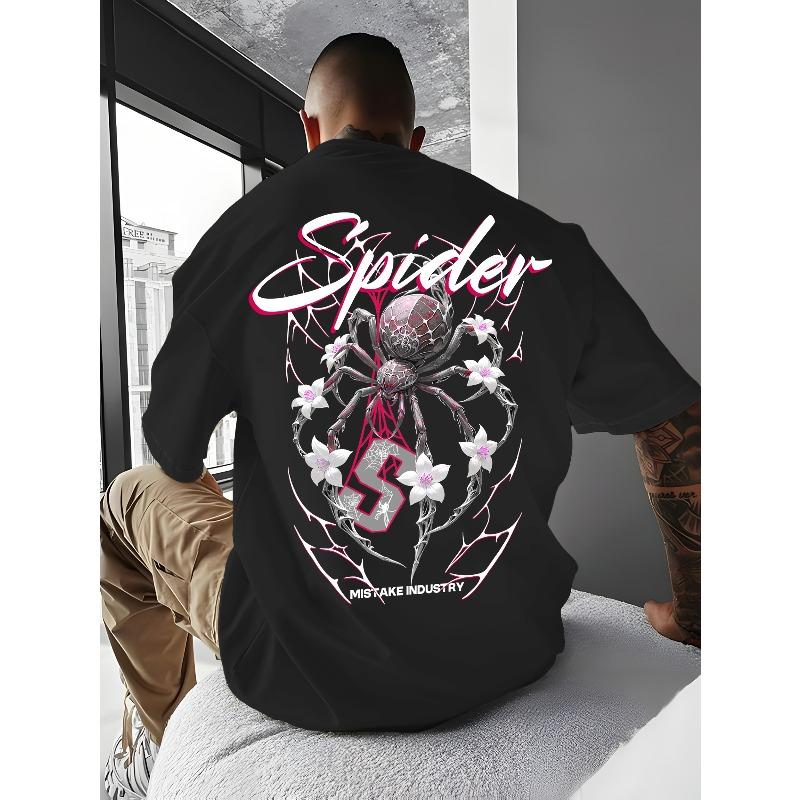 

European Size Men S Fashion Street Spider Pattern T-Shirt, Floral Pattern, Men S Pattern T-Shirt, Spider Pattern Printed on Front And Back S чёрный