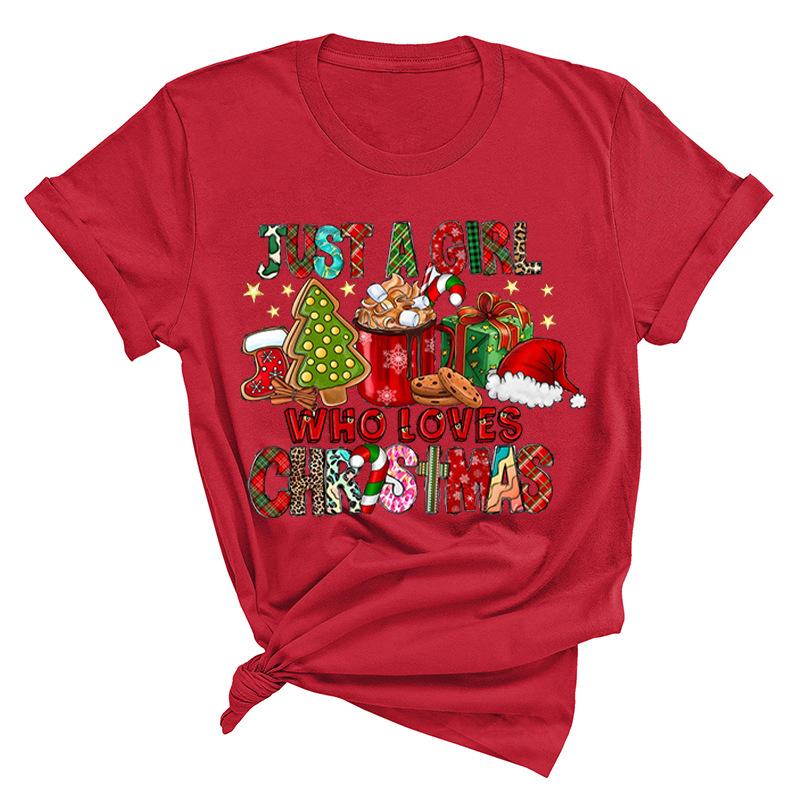 Christmas Printed Fashionable Women's T-shirt Christmas Trend Pure Cotton Casual Sportswear T-Shirts Women’s