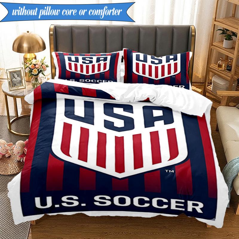 3PCS Usa Soccer Emblem Bedding Set 2D Printing (Includes 1 Duvet Cover + 2 Pillowcases Coreless), Bedroom decor,Fan Gift