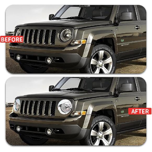 Front Light Headlight Bezels Ring Cover Trim Fit for 2011-2017 Jeep Patriot