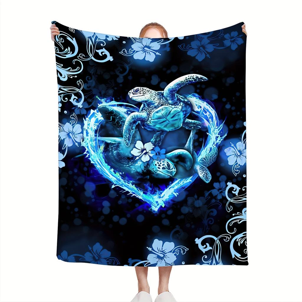 Blue Sea Turtle Throw Blanket, Bohemian Animal Cover For Couch Bed Sofa Office Camping