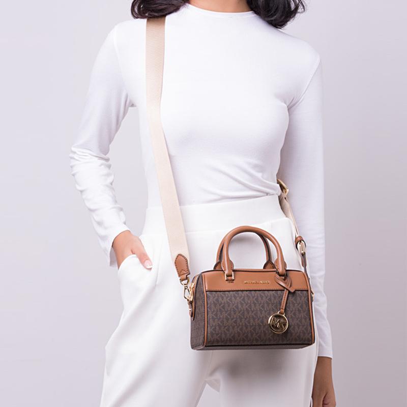 New MICHAEL KORS Travel PVC Boston Bag, Crossbody, One Shoulder, Handbag Regular Women's Brown 35S2GTFC0B-BROWN