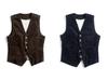 Men's Corduroy Patchwork Vest - Spring/Autumn Single-Breasted Solid Color Jacket