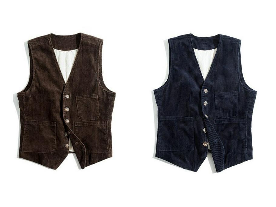 Men's Corduroy Patchwork Vest - Spring/Autumn Single-Breasted Solid Color Jacket