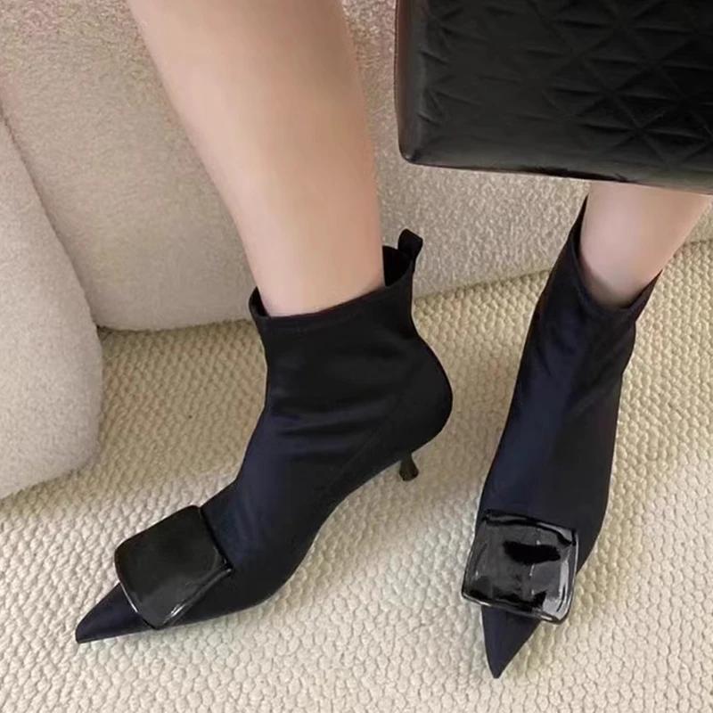 Pointed Toe Women Ankle Boots Suede Fashion Heeled Shoes Dress Luxury Woman Pumps 2025 Winter New Designer Elegant Mujer Botas