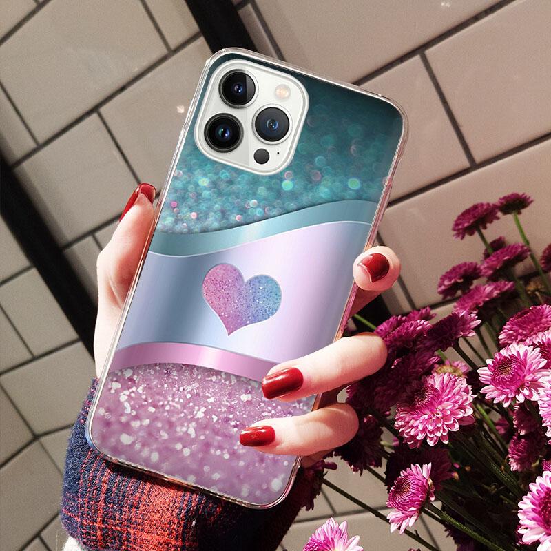 Phone Cases For iPhone 14 12 11 13 Pro Max Case Silicone Funda On iPhone 13Mini X XS Max XR 8 7 14 Plus Rose Gold Heart  Love