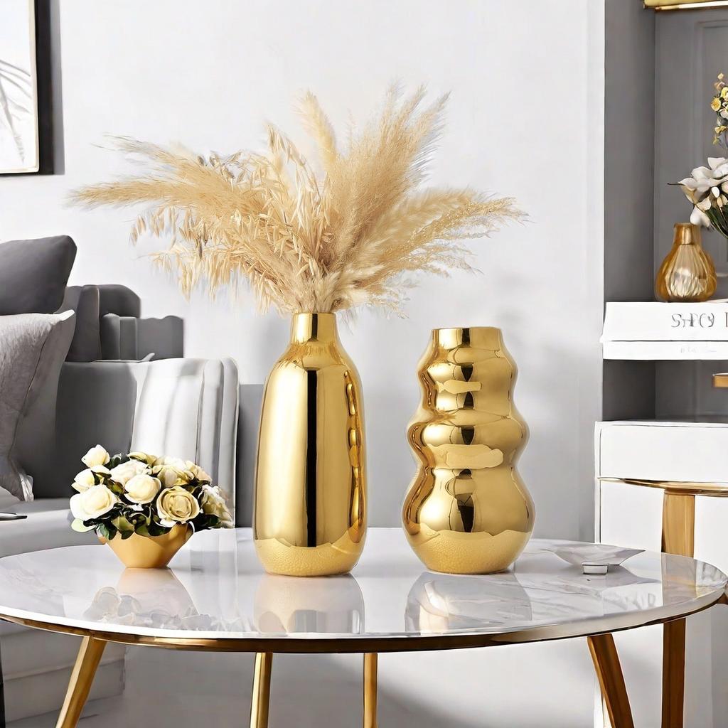 Moderne Galvanisierte Gold Keramikvase Wohnzimmer Blumenarrangement Ornamente Moderne Irreguläre Kunst Hydrokulturvase Dekoration