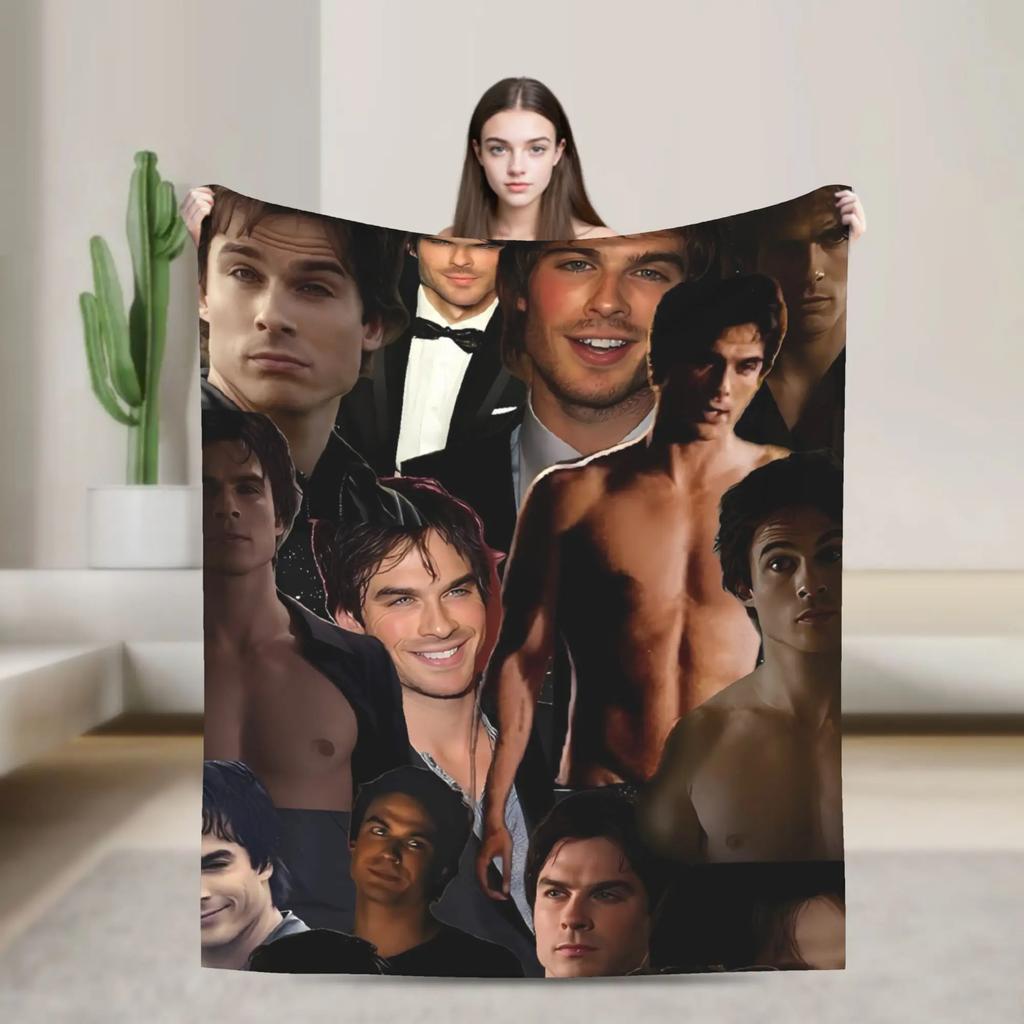 The Vampire Diaries Damon Salvatore Coperta Plaid Peluche Super Morbida Flanella Copriletto per Camera da Letto Campeggio Copri Letto