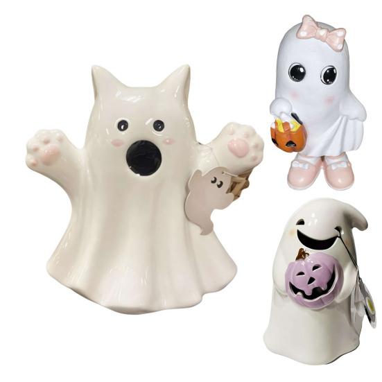 Halloween Ghost Ornaments Cute Ghost Cat Pumpkin Sculpture Spooky Resin Home Decor Desktop