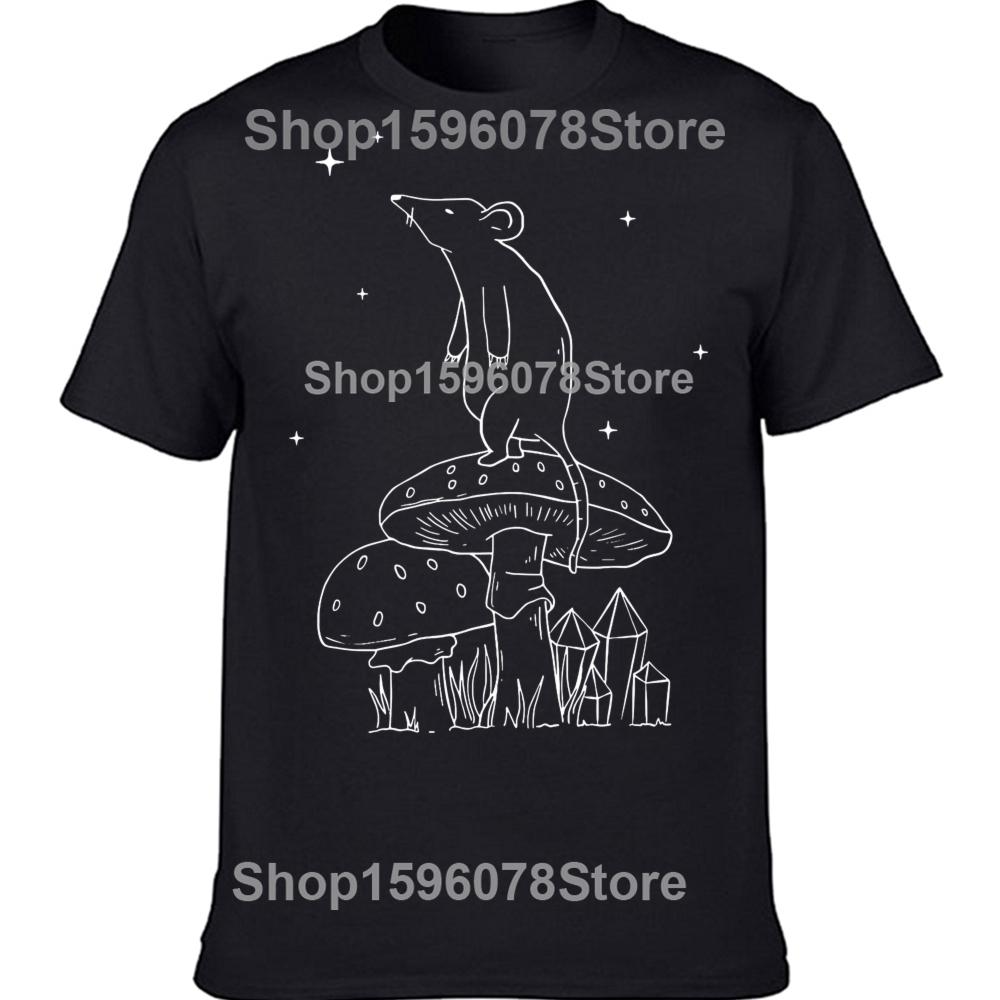 Lustiges Pilz-Ratten-Grafik 100% Baumwoll-T-Shirts Herren Damenmode Lässiges T-Shirt Locker Übergroß Streetwear T-Shirt