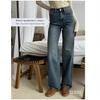 Damen Jeans High Waist Straight Leg Stretch Jeans Trendige Lockere Weite Bein Denim Hose mit Taschen Lässige Baggy Jean Denim Hose für Damen