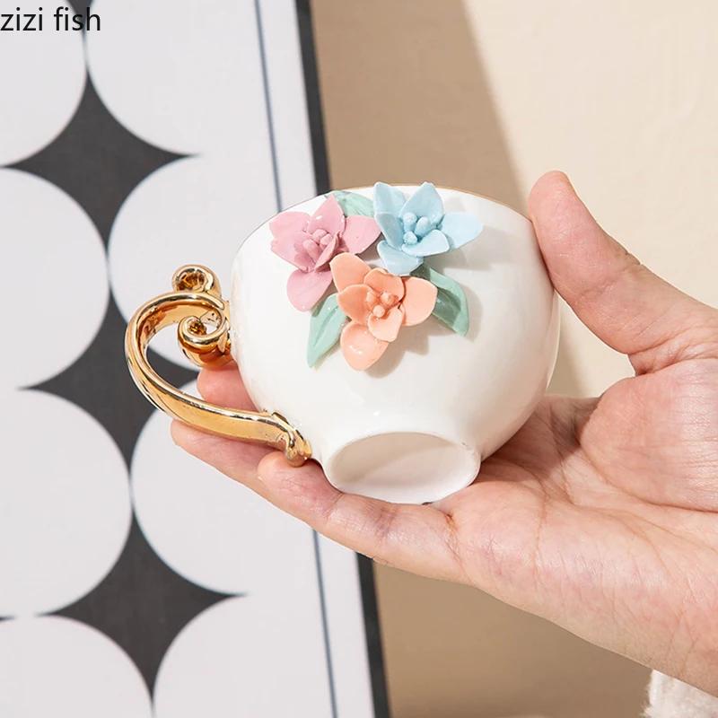 Creative Handmade Flower Mug Ceramic Coffee Cup and Dish Set Afternoon Tea Milk Cup Beverage Cup Tea Cups Beverage Container