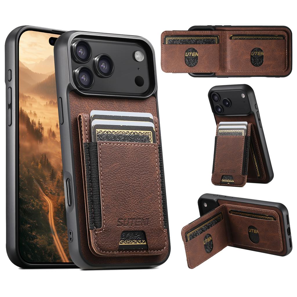 Luxury Faux Leather Card Holder Stand Phone Case Frosted Feel for IPhone 17 Pro Max 16 Plus 15 14 13 12