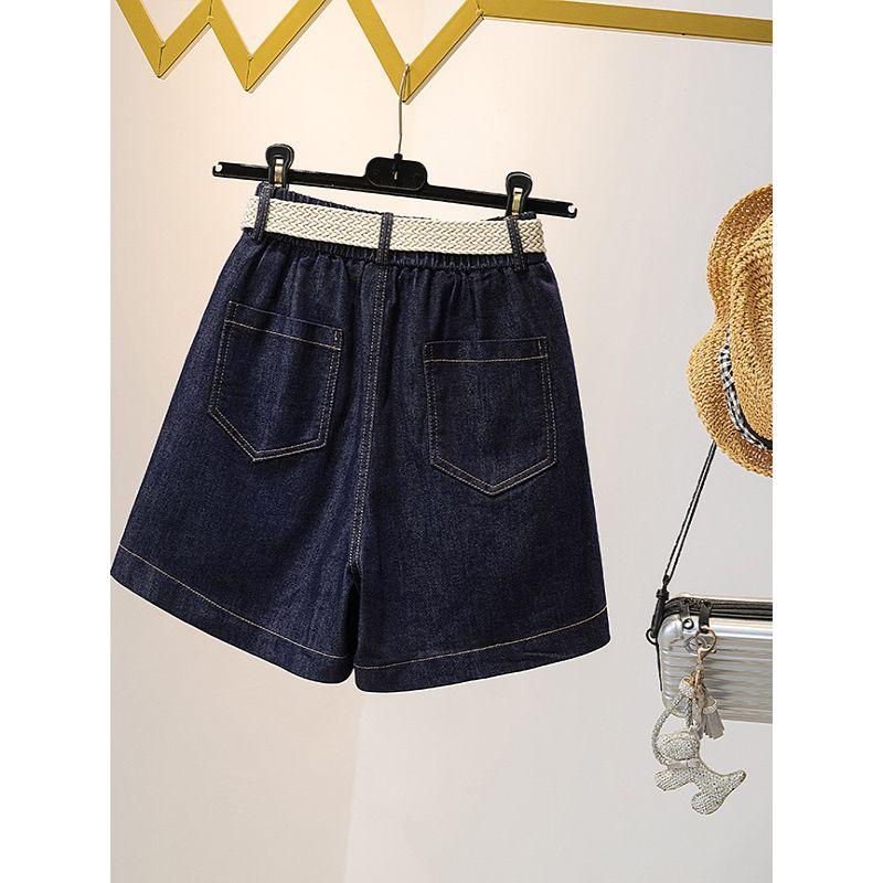 South Korea Dongdaemun Fashion Commuter Ol Summer High Waist A- line Cover Casual Denim Short Culotte Send Belt M-4XL