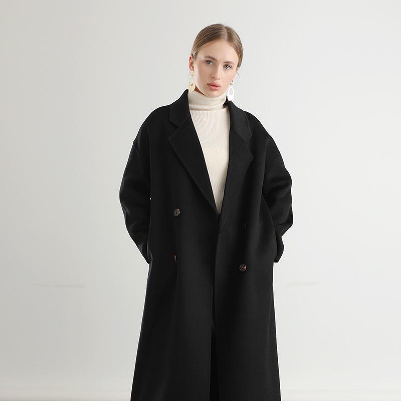 2024 Autumn Double-Breasted Woolen Women's Mid-Length Loose Coat